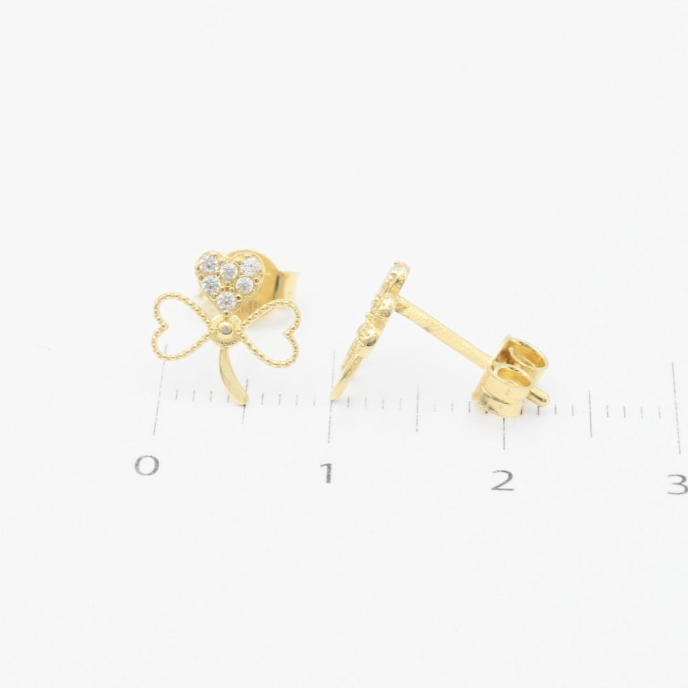 Arete de Oro 14k con Diseño de Triple Corazón Incrustado de Zirconias mod. 9361