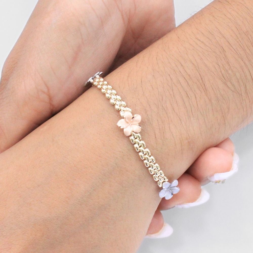 Pulsera de Oro 14k con Diseño Petatillo y Flores del Pensamiento mod. 9328