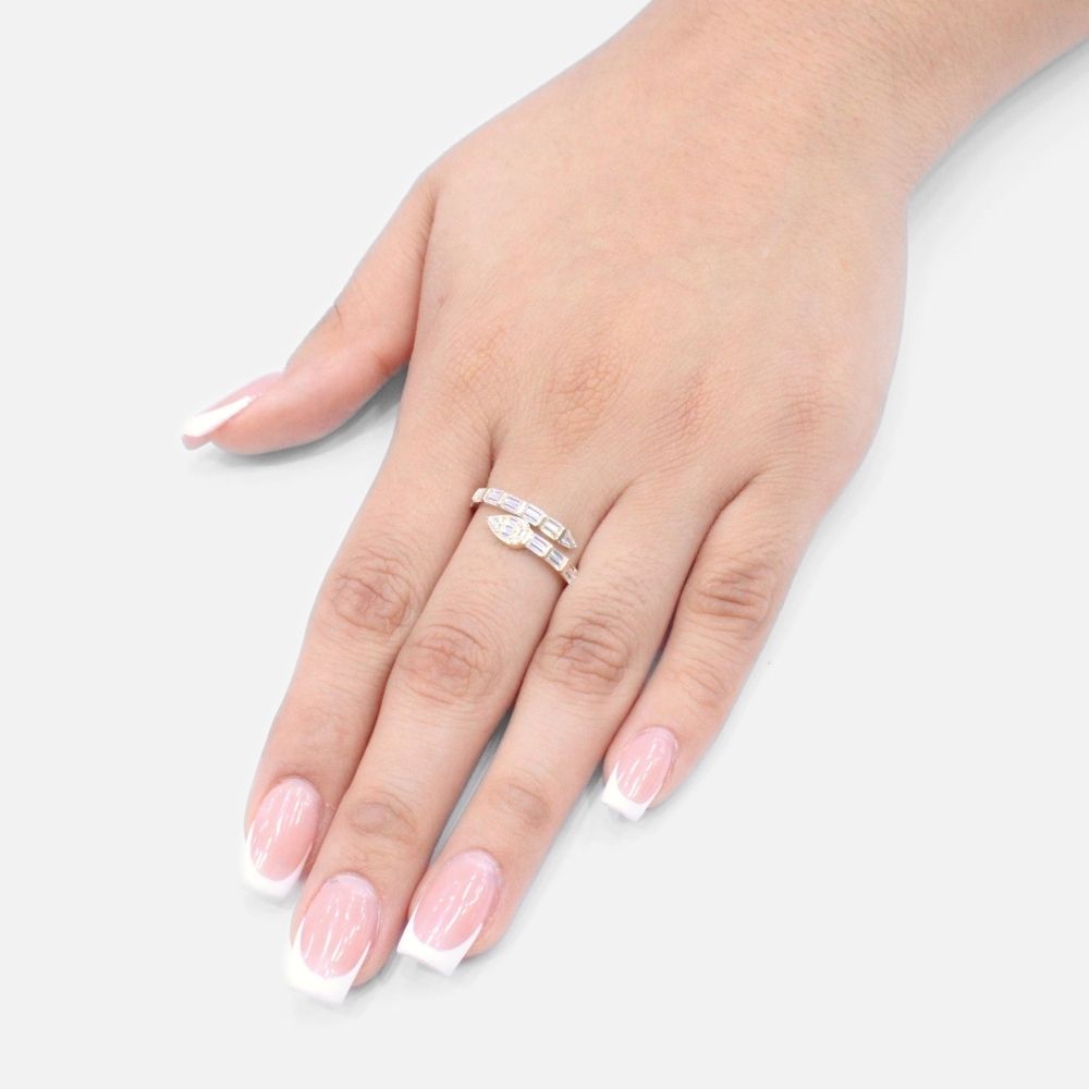 Anillo de Oro 14k Serpiente de Zirconias Baguette mod. 9592