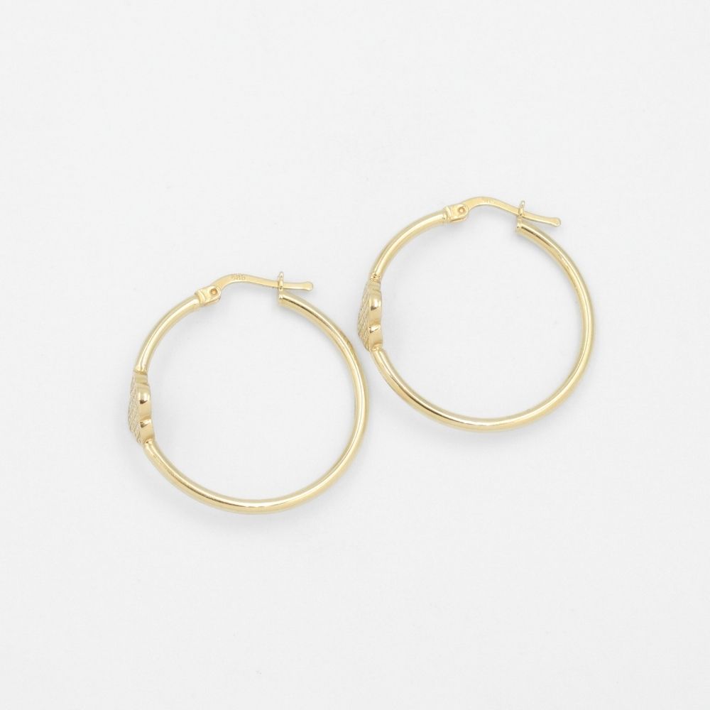 Arracada de Oro 14k Tubular Hueca con Trébol de Zirconias Finas mod. 8755