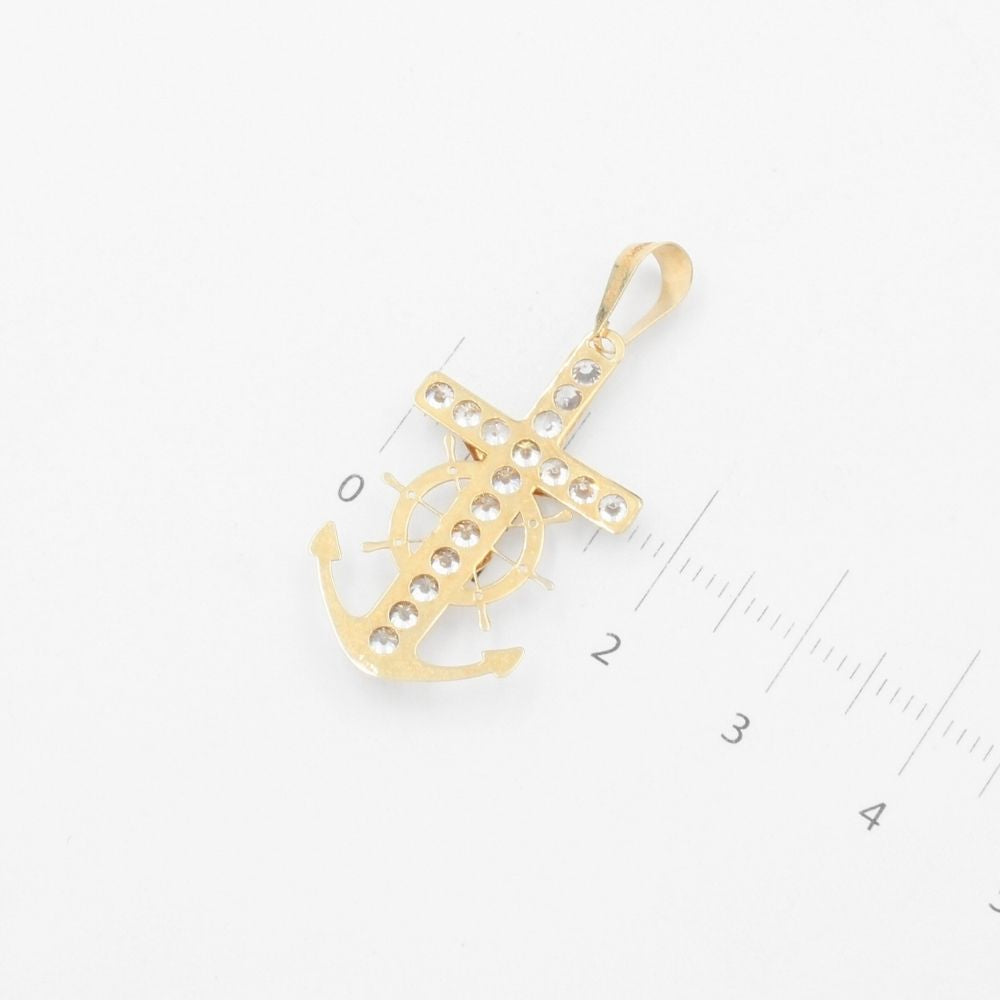 Dije de Oro 14k Diseño de Ancla con Cristo Brillante con Zirconias  mod. 9483