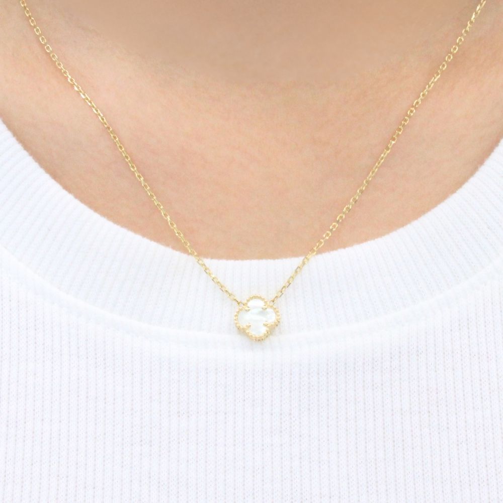 Gargantilla de Oro 14k Trébol Incrustado con Madre Perla Especial mod. 9571