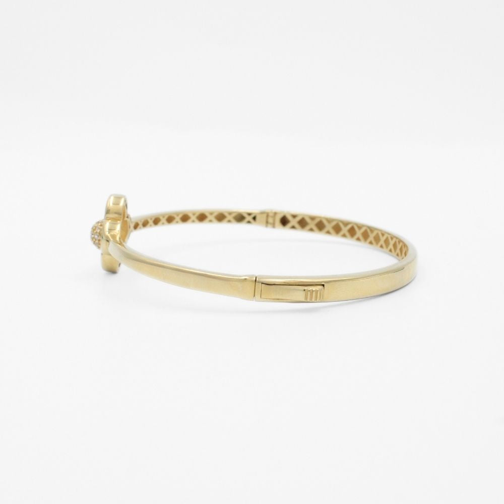 Aro de Oro 14k Diseño Delgado con Trébol Detallado con Círculo de Zirconias mod. 9749