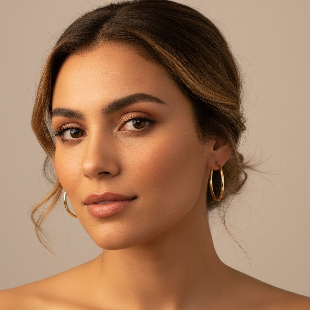 Arracada de Oro 14k Diseño Redondo Hueco de Estilo Liso Brillante mod. 10036