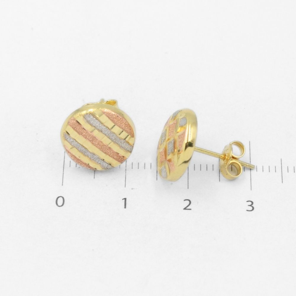 Arete de Oro 14k Circular Hueco con Diseño Diamantado Intercalado con Mate Brillante mod. 8613