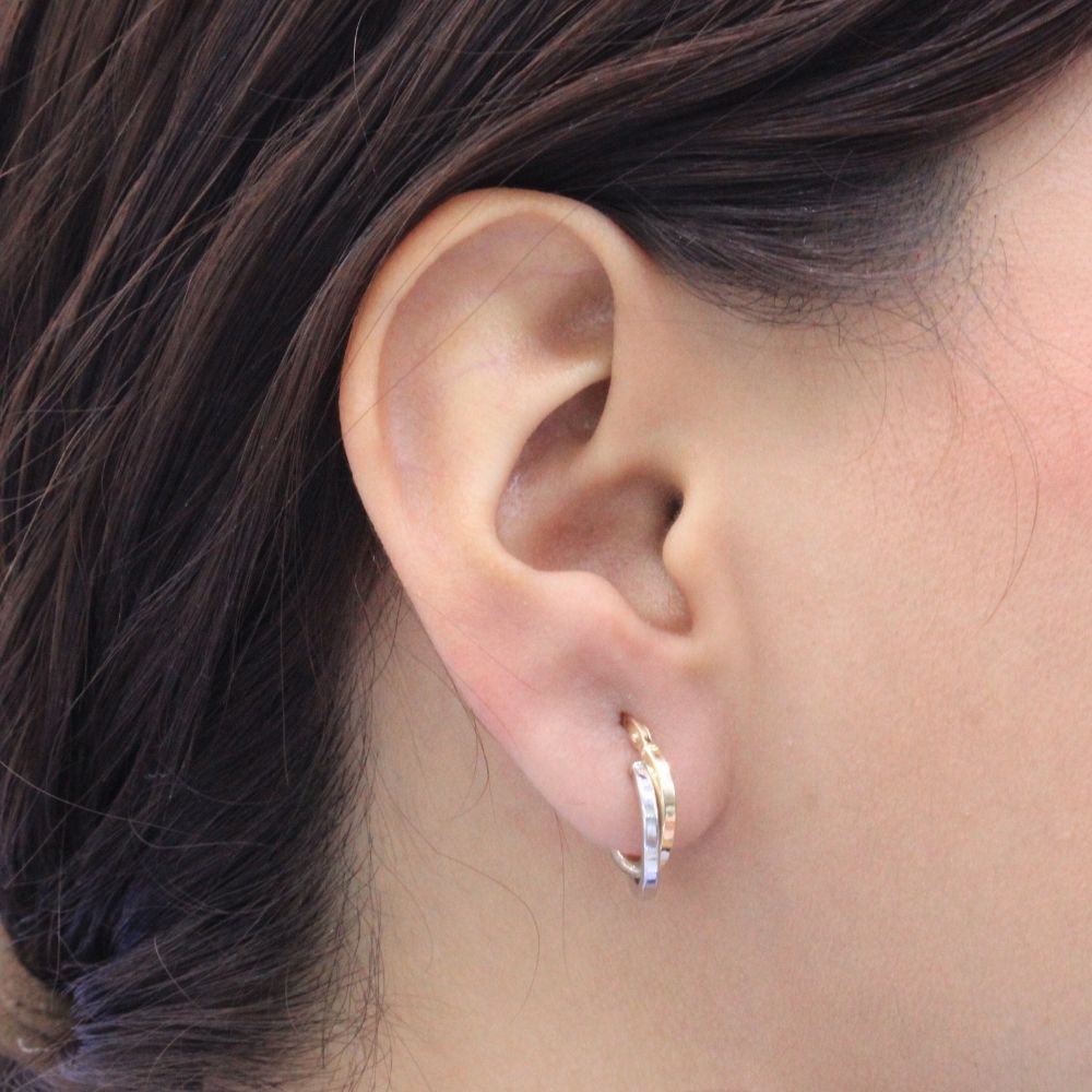 Arracada de Oro 14k Diseño Bicolor Hueco de Estilo Brillante mod. 9624