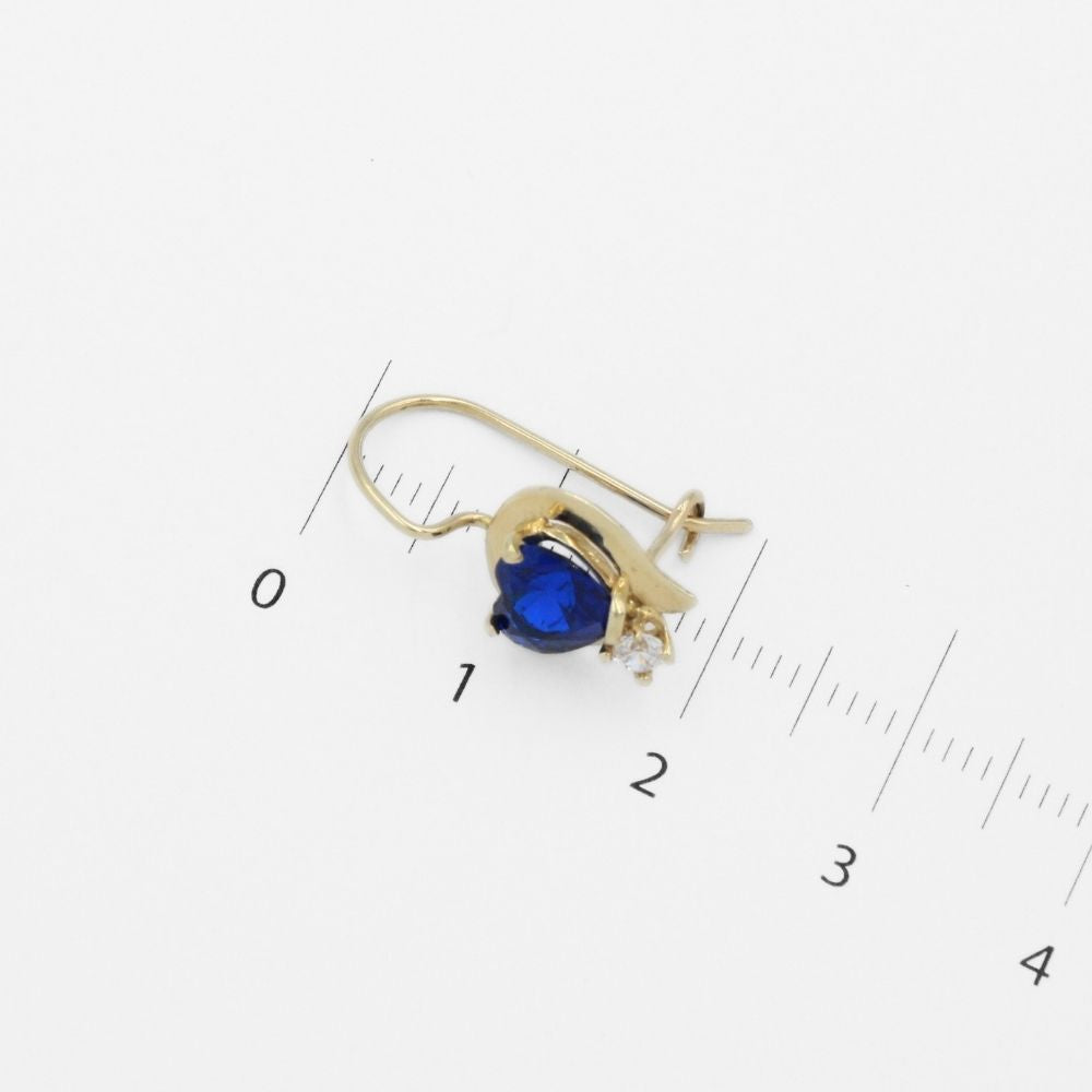 Arete con Broche Arillo de Oro 14k Diseño de Corazón con Zirconia Azul mod. 9764