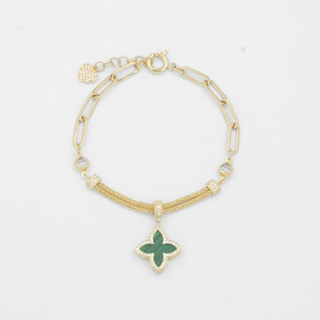 Pulsera de Oro 14k con Tejido Combinado Especial y Flor de Malaquita mod. 7759