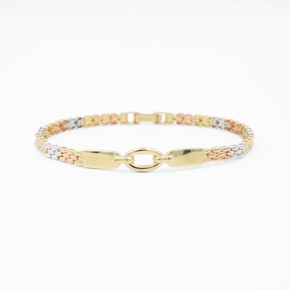 Pulsera de Oro 14k Diseño Elegante Brazalete Florentino de Eslabones Huecos mod. 8654