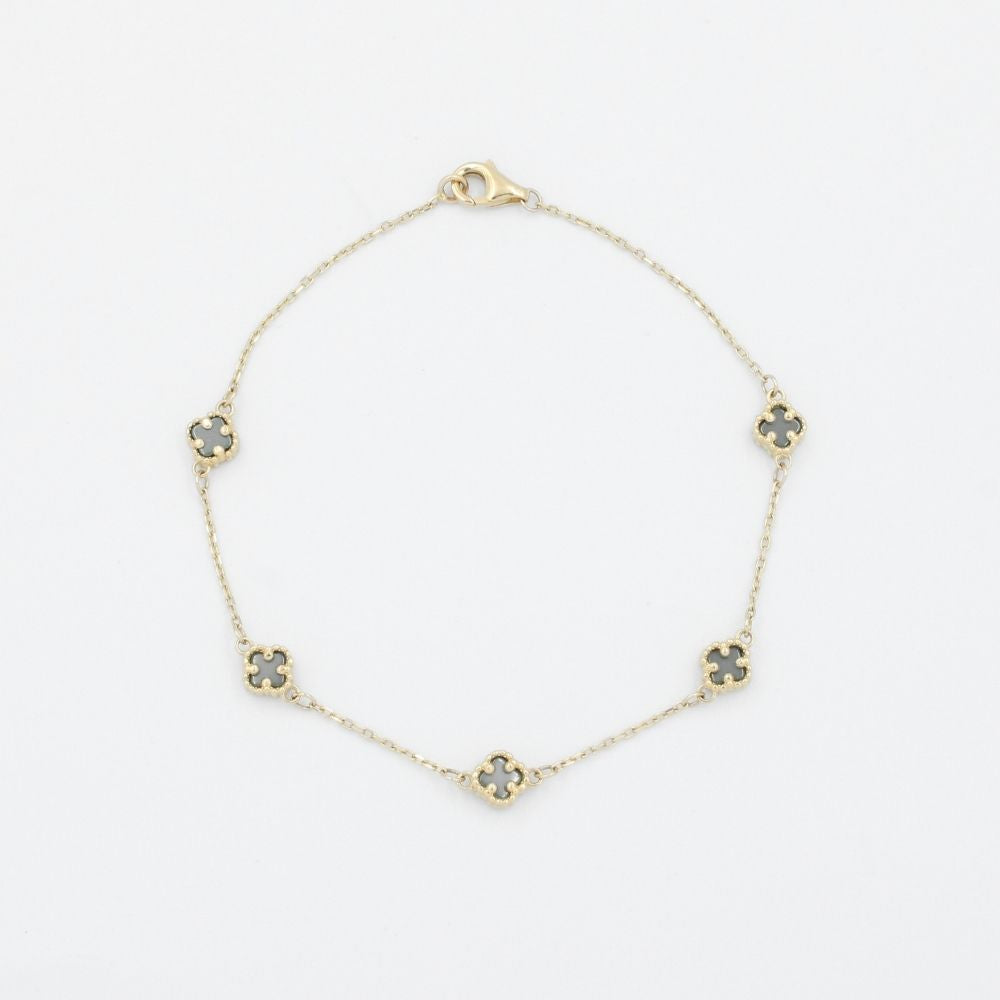 Pulsera de Oro 14k Diseño Fino con Tréboles Pequeños mod. 9039