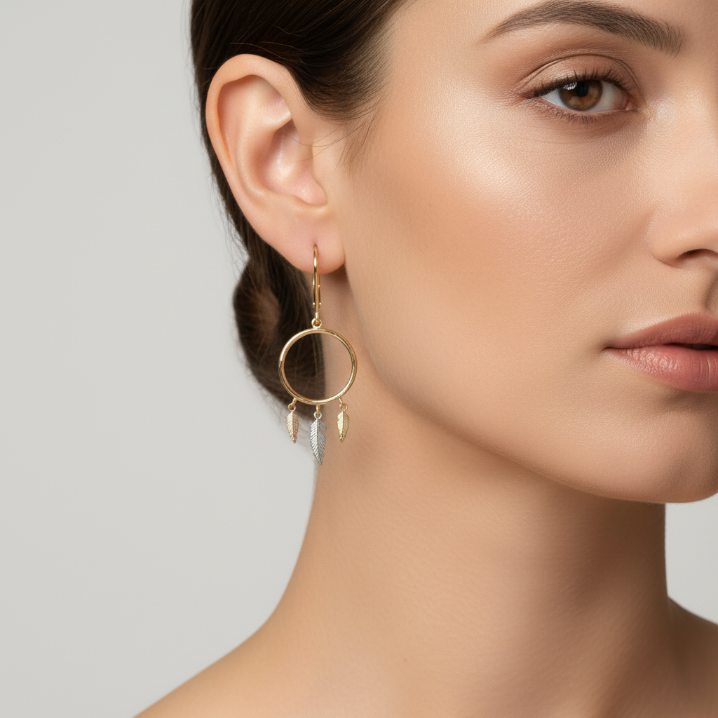 Arete Largo de Oro 14k Diseño Elegante de Atrapasueños mod. 10124