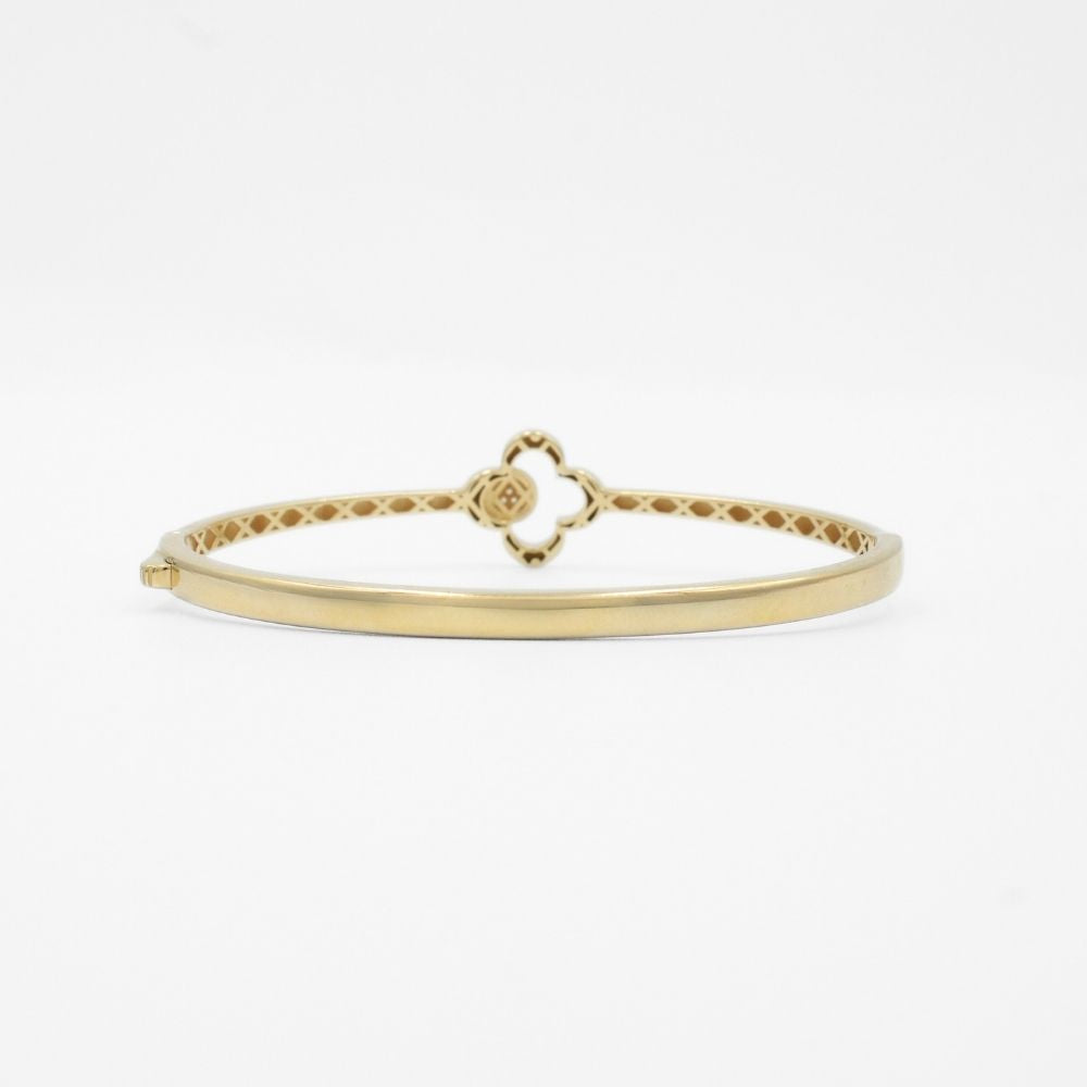 Aro de Oro 14k Diseño Delgado con Trébol Detallado con Círculo de Zirconias mod. 9749