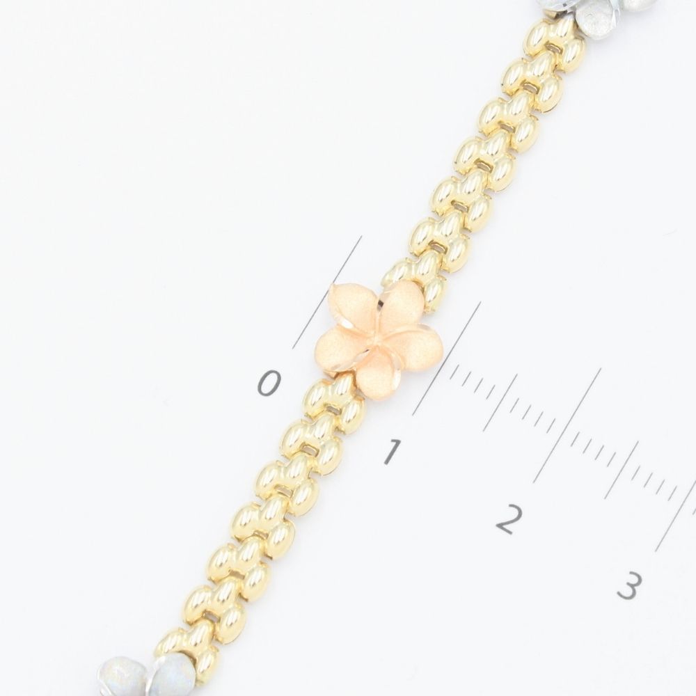 Pulsera de Oro 14k con Diseño Petatillo y Flores del Pensamiento mod. 9328