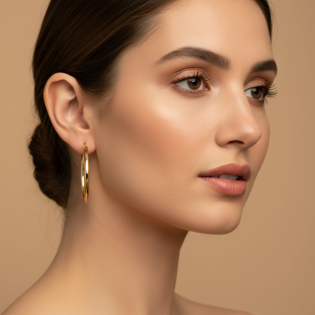 Arracada de Oro 14k Diseño Redondo Hueco de Estilo Liso Brillante mod. 10036