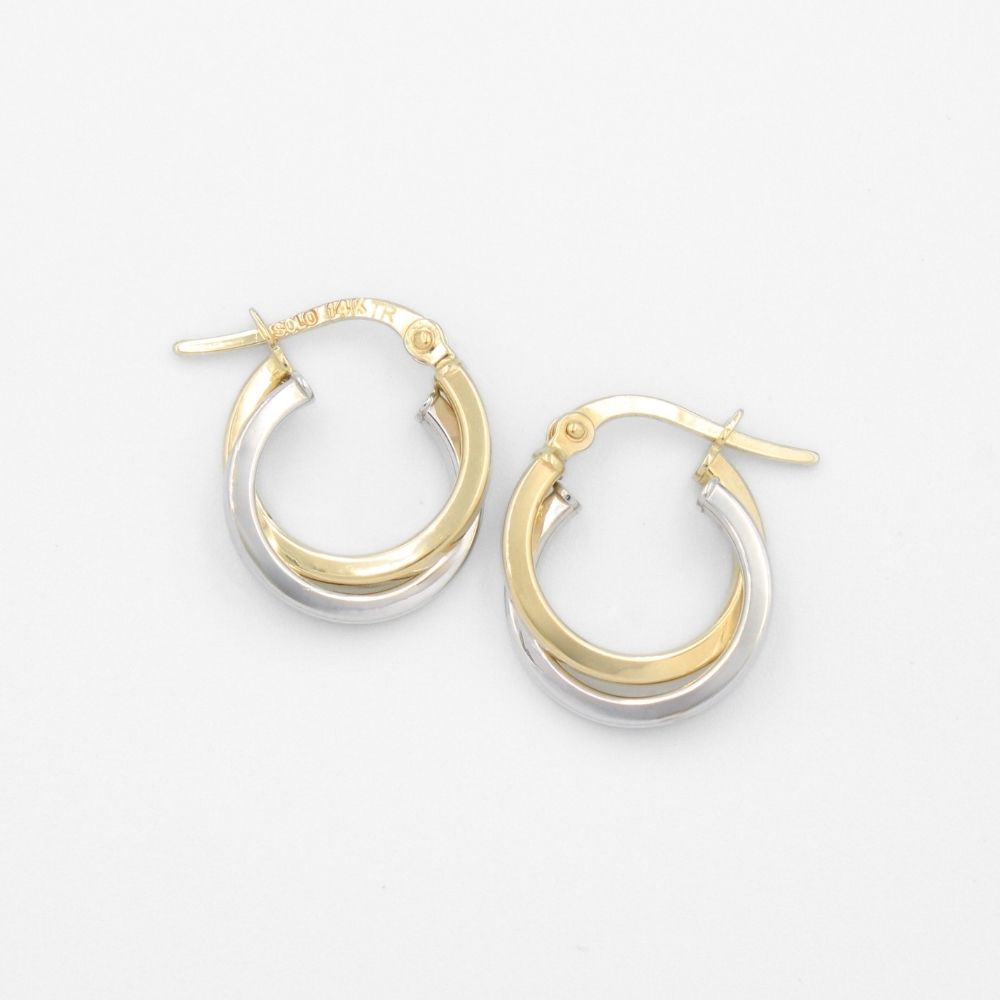 Arracada de Oro 14k Diseño Bicolor Hueco de Estilo Brillante mod. 9624