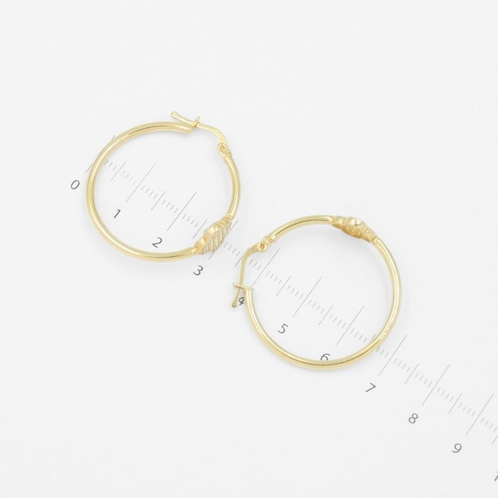 Arracada de Oro 14k Tubular Hueca con Trébol de Zirconias Finas mod. 8755