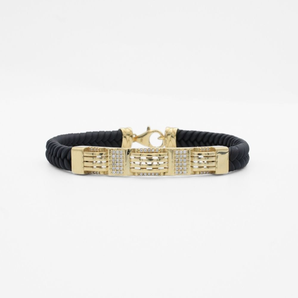 Pulsera con Pieza Brillante de Oro 14k Diseño Calado con Incrustación de Zirconias mod. 9880