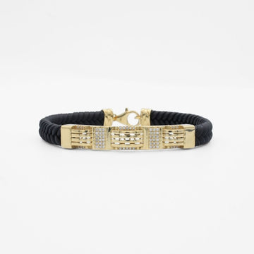 Pulsera con Pieza Brillante de Oro 14k Diseño Calado con Incrustación de Zirconias mod. 9880