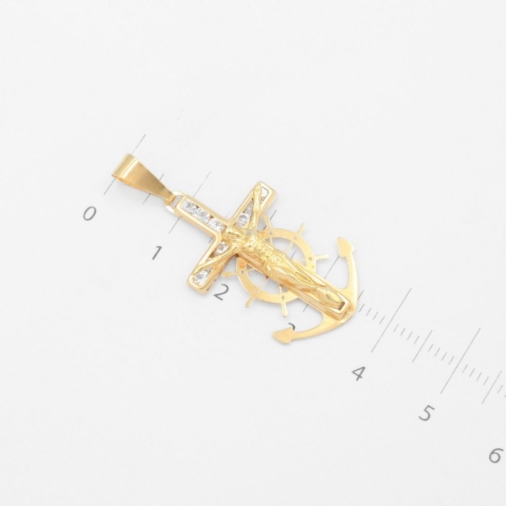 Dije de Oro 14k Diseño de Ancla con Cristo Brillante con Zirconias  mod. 9483