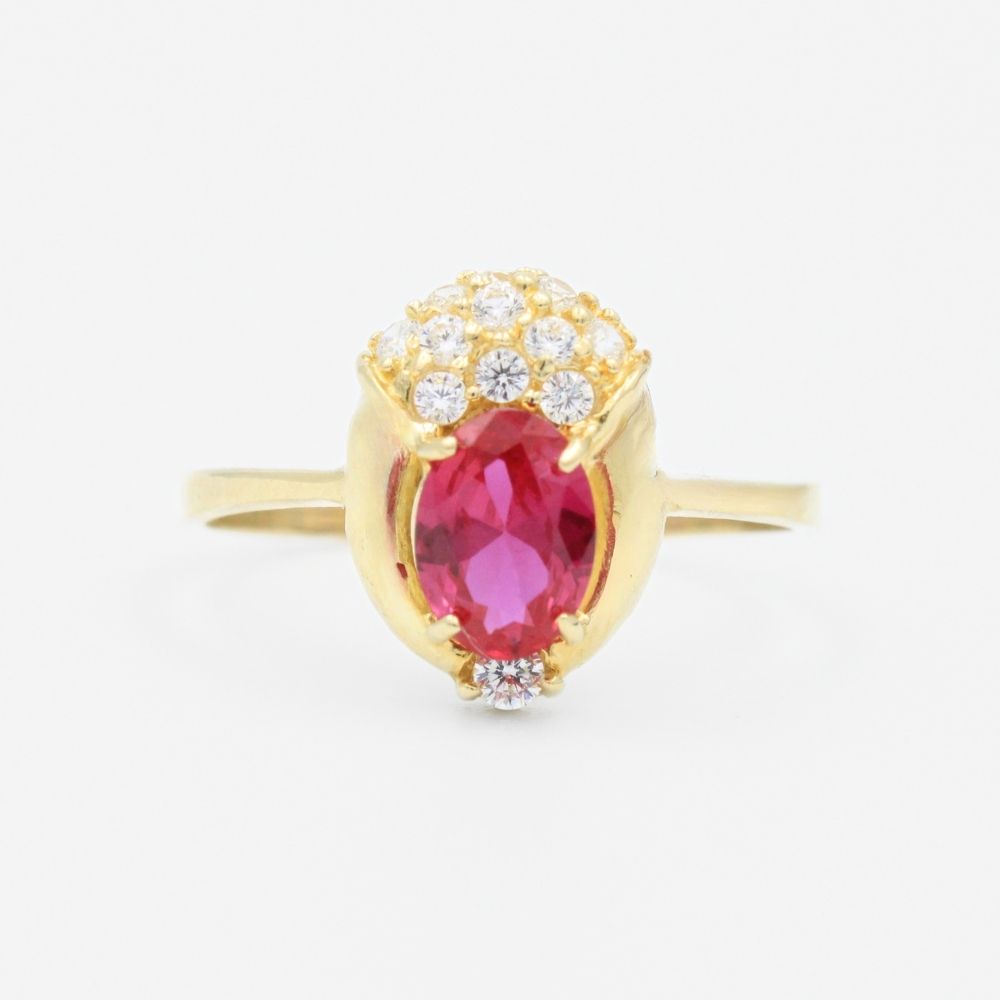 Anillo de Oro 14k con Diseño Emperatriz de Color Rojo Rubi mod. 9203