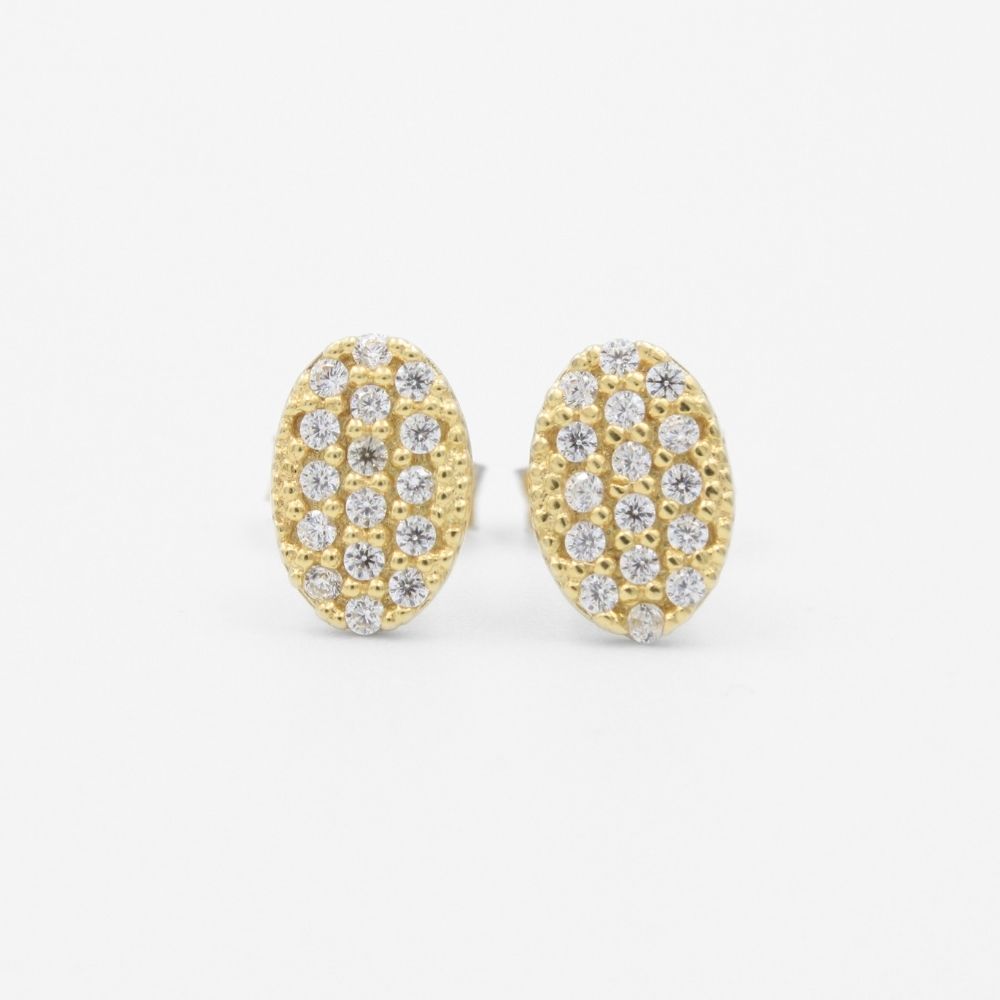 Arete de Oro 14k de Diseño Oval Incrustado con Zirconias mod. 8614