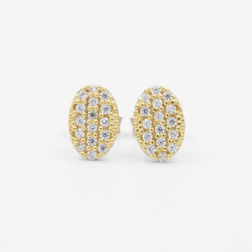 Arete de Oro 14k de Diseño Oval Incrustado con Zirconias mod. 8614