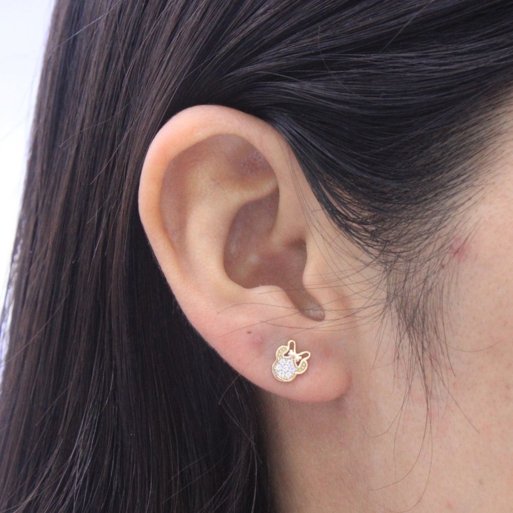 Arete de Oro 14k con Diseño de Minnie Incrustado de Zirconias mod. 9362
