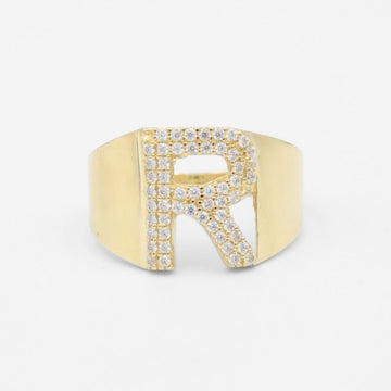 Anillo de Oro 14k con Letra R Incrustada con Zirconias mod. 8365