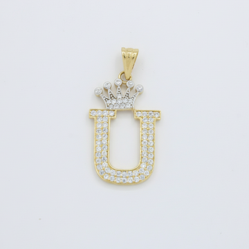 Dije de Oro 14k con Diseño de Inicial U Incrustada con Zirconias mod. 10097