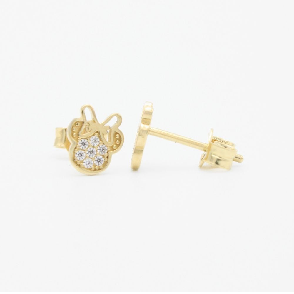 Arete de Oro 14k con Diseño de Minnie Incrustado de Zirconias mod. 9362
