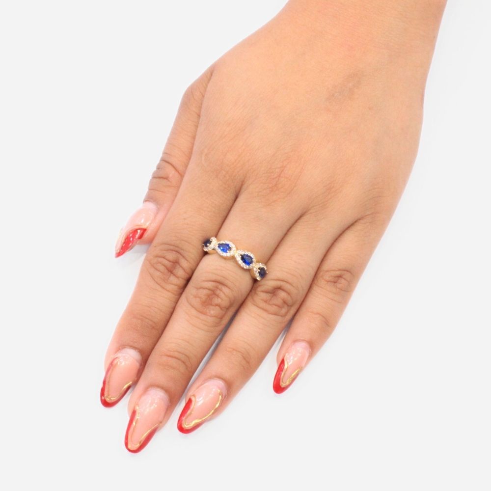 Anillo de Oro 14k con Diseño Oval con Zirconia Azul mod. 9082
