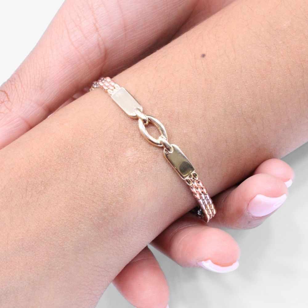 Pulsera de Oro 14k Diseño Elegante Brazalete Florentino de Eslabones Huecos mod. 8654
