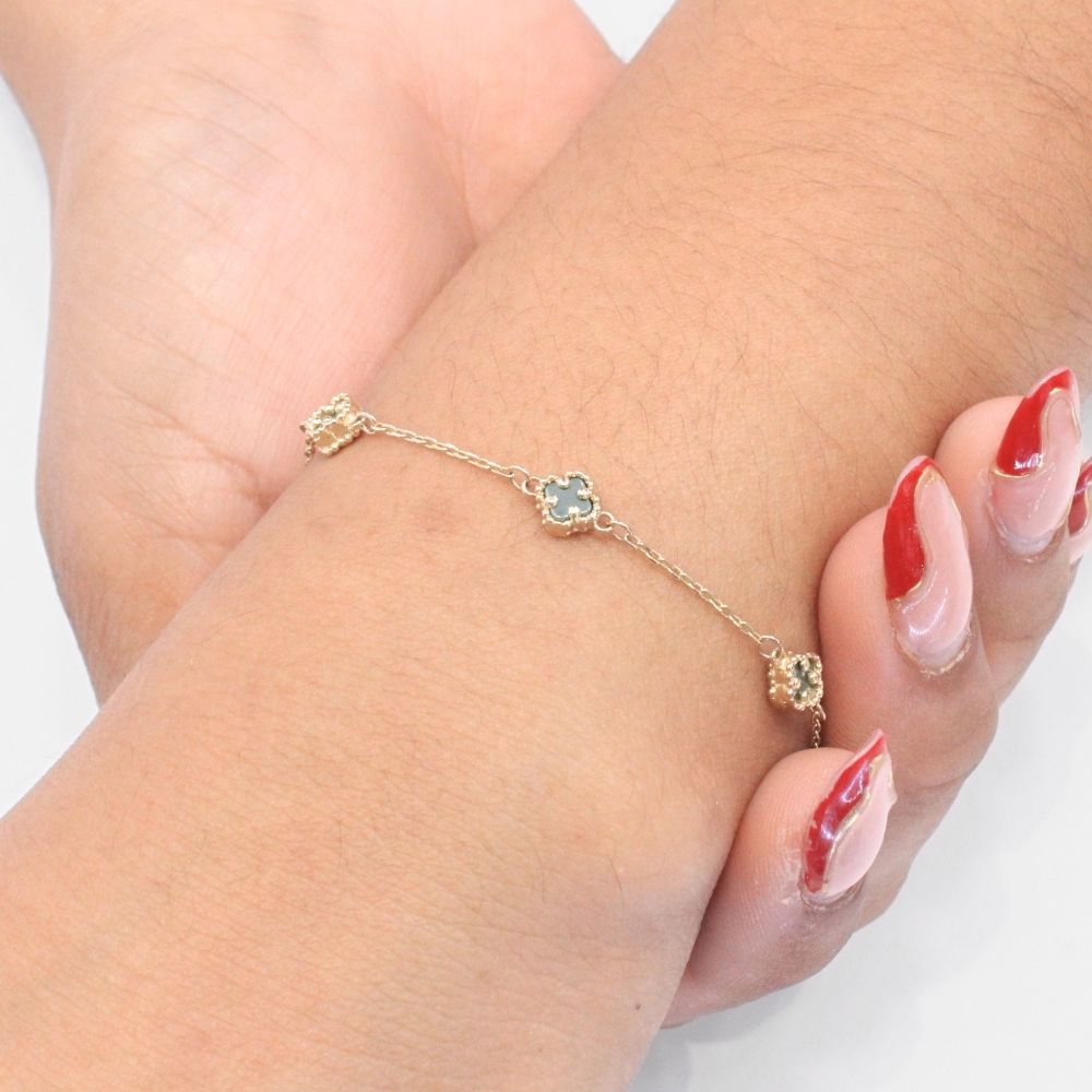 Pulsera de Oro 14k Diseño Fino con Tréboles Pequeños mod. 9039