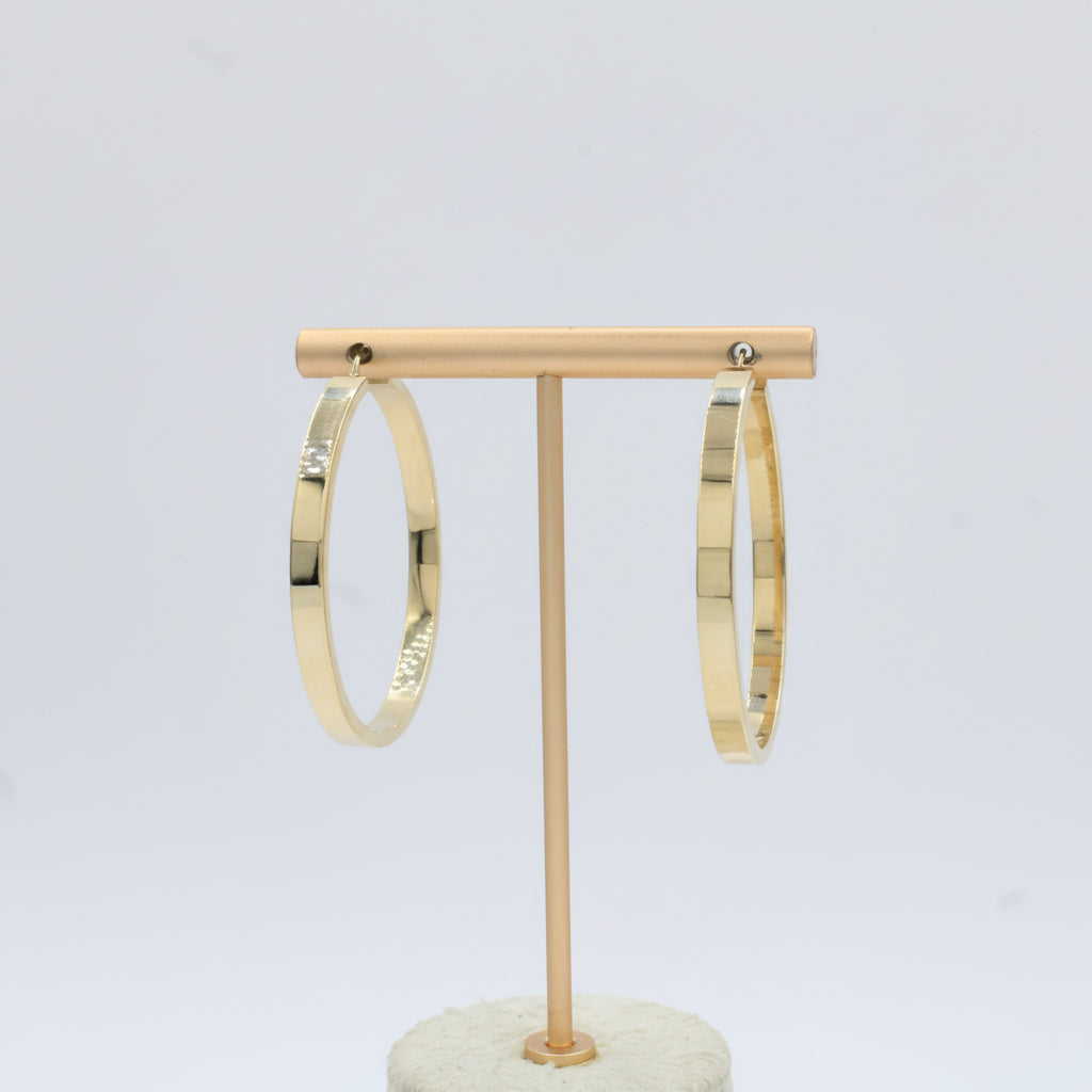 Arracada de Oro 14k Diseño Redondo Hueco de Estilo Liso Brillante con Circunferencia Cuadrada mod. 10037