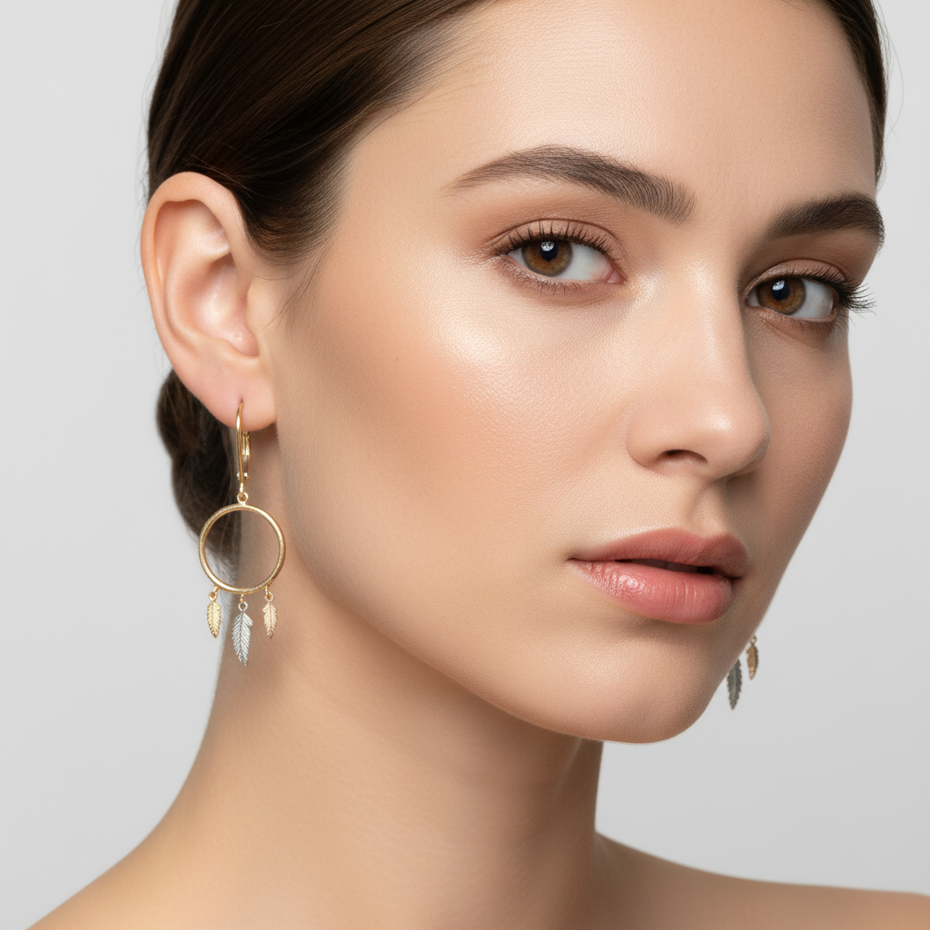 Arete Largo de Oro 14k Diseño Elegante de Atrapasueños mod. 10124