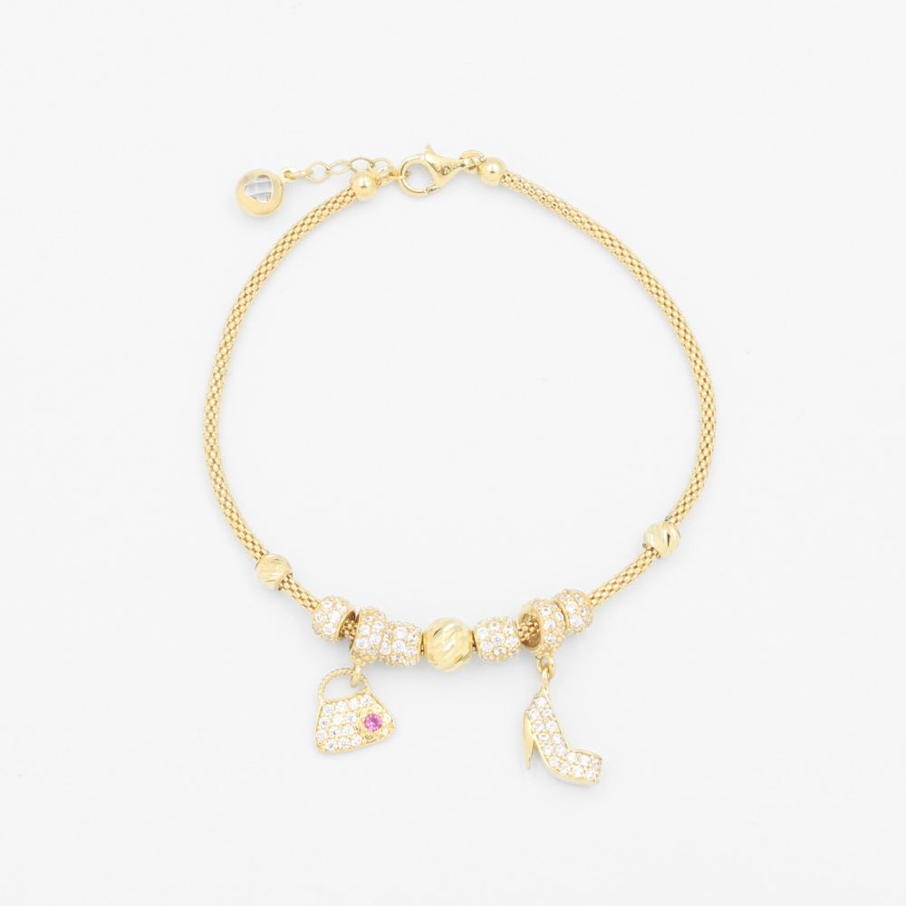 Pulsera de Oro 14k Diseño Tipo Pandora con Zirconias mod. 9286