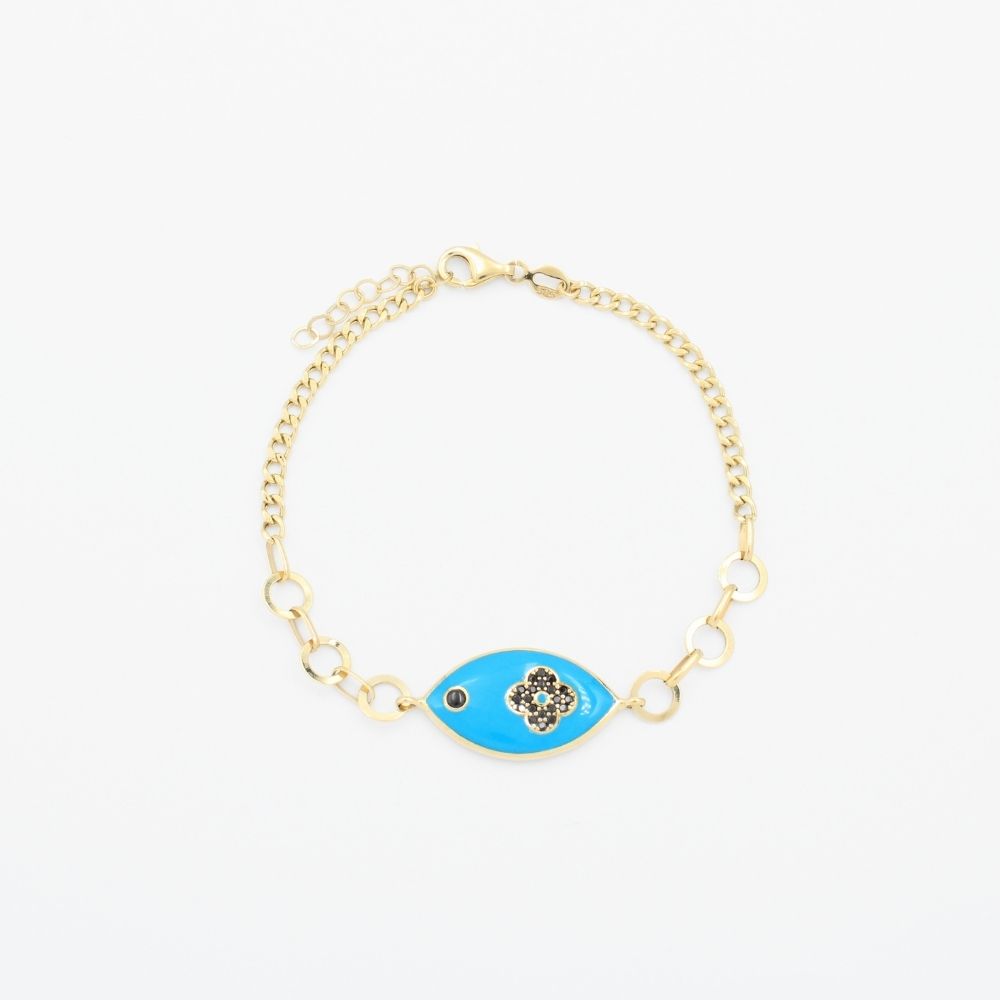 Pulsera de Oro 14k con Diseño Oval Esmaltada en Color Azul mod. 9017