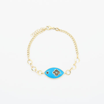 Pulsera de Oro 14k con Diseño Oval Esmaltada en Color Azul mod. 9017