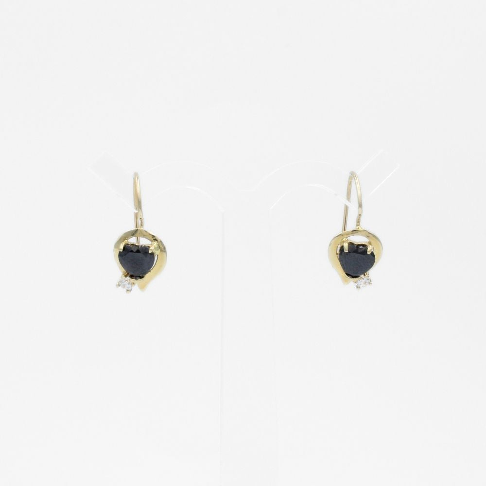 Arete con Broche Arillo de Oro 14k Diseño de Corazón con Zirconia Negra mod. 9764