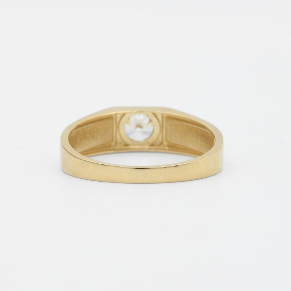 Anillo de Oro 14k Diseño Delgado con Grecas Oscuras y Zirconia Brillante mod. 7436