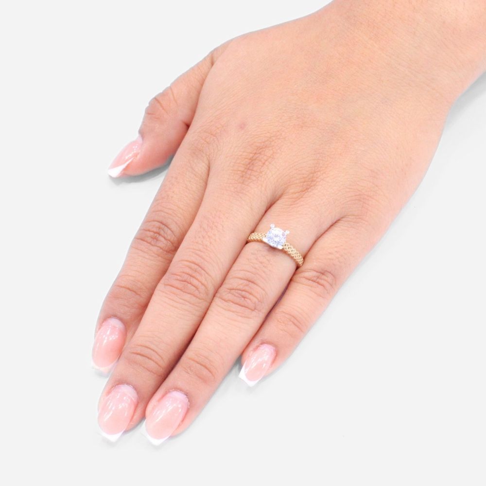 Anillo de Compromiso en Oro 14k Combinado Modelo de Zirconias Finas y Redondas mod. 8962
