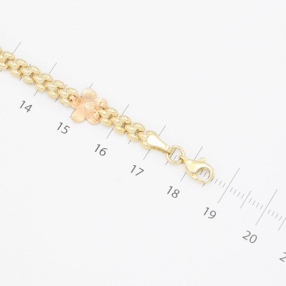 Pulsera de Oro 14k con Diseño Petatillo y Flores del Pensamiento mod. 9328