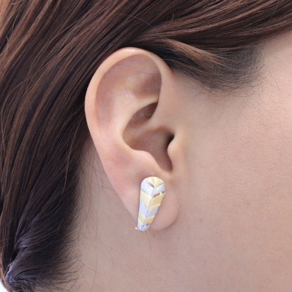 Arete con Broche Patente de Oro 14k Modelo con Diseño de Pluma de Tono Mate mod. 9115