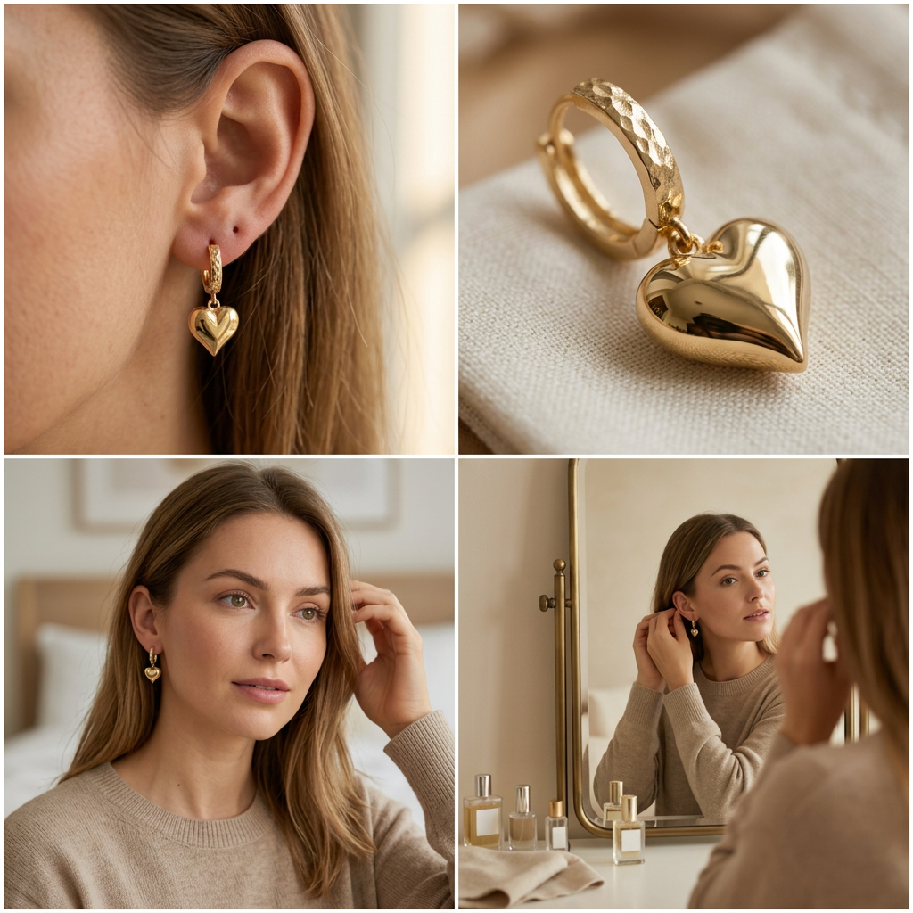 Grapa Larga de Oro 14k Corazones Inflados Lisos mod. 11237