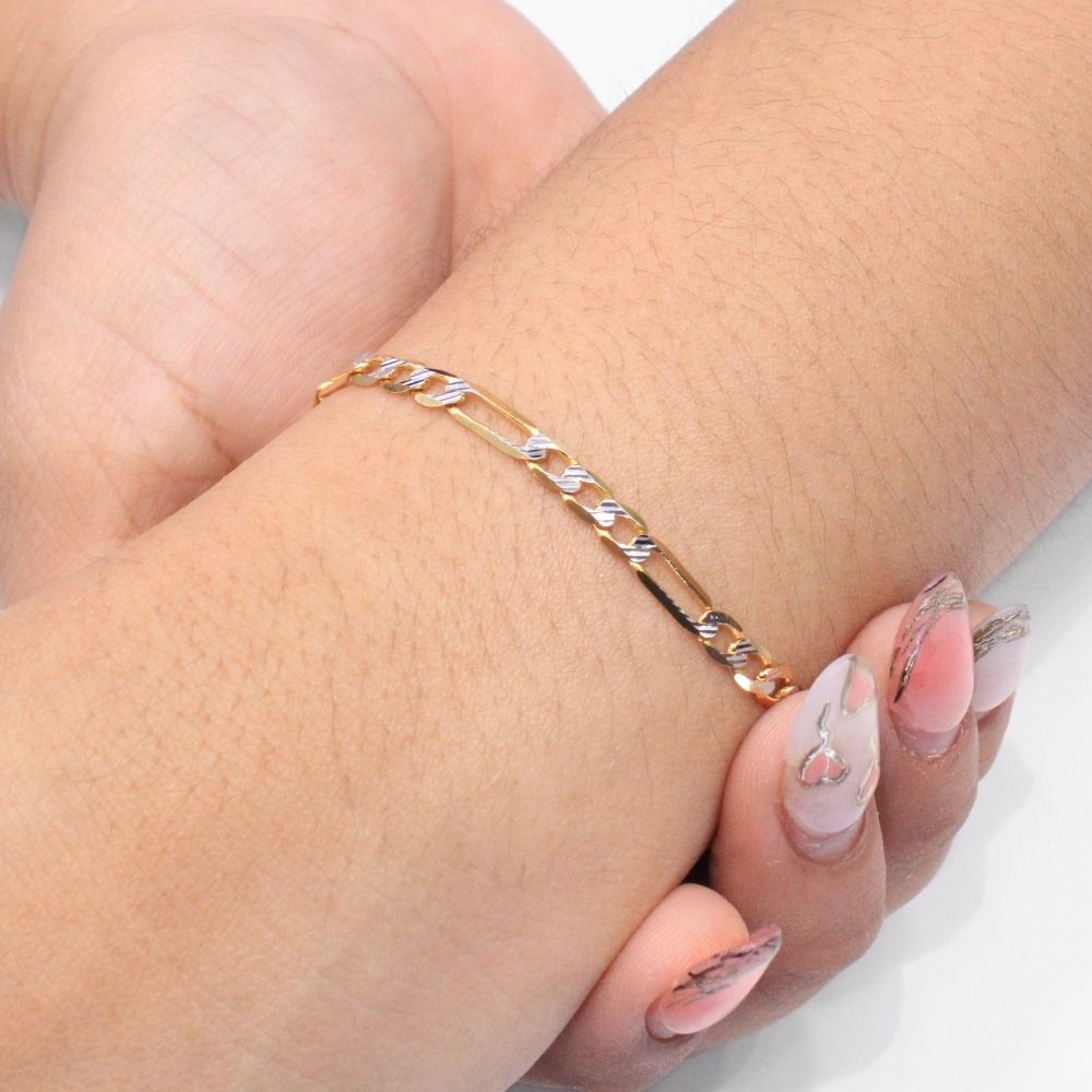 Pulsera Eslabón de Oro 14k Tejido 3x1 con Diamantado mod. 8814