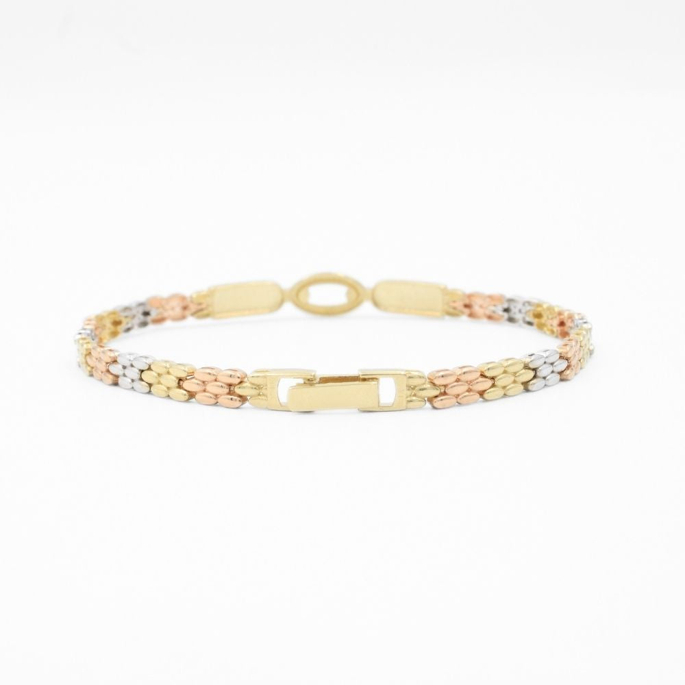 Pulsera de Oro 14k Diseño Elegante Brazalete Florentino de Eslabones Huecos mod. 8654