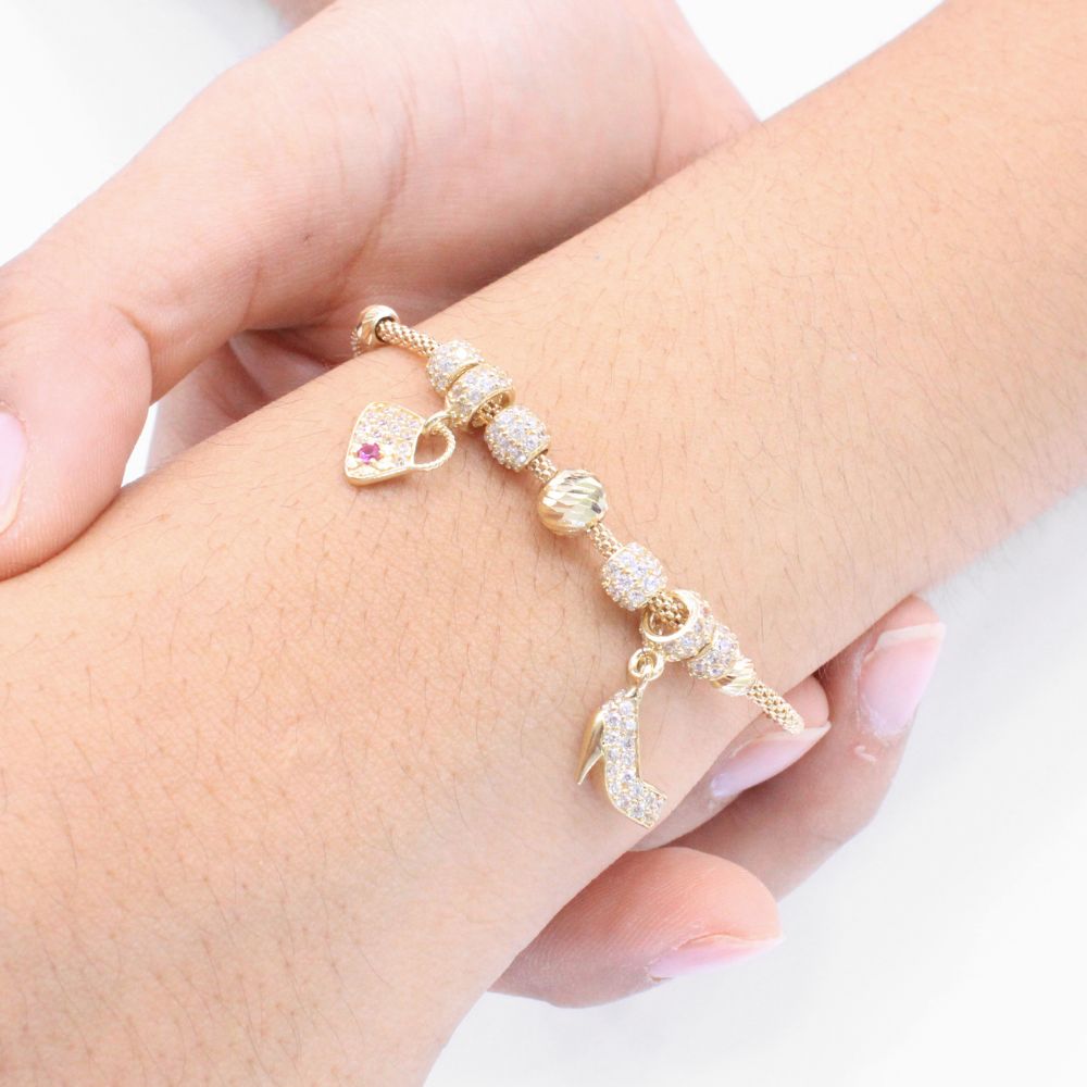 Pulsera de Oro 14k Diseño Tipo Pandora con Zirconias mod. 9286