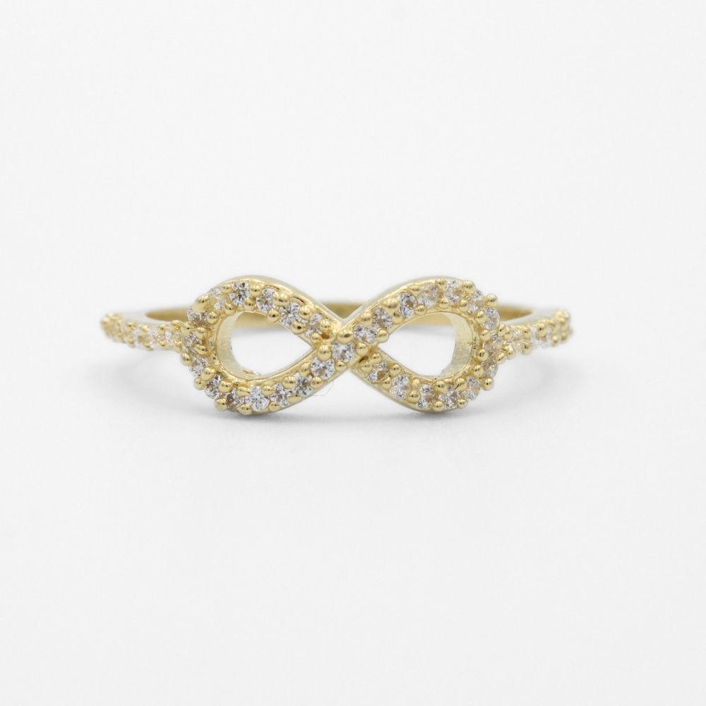 Anillo de Oro 14k Diseño en Forma de Infinito Incrustado con Zirconias de Corte Fino mod. 9736