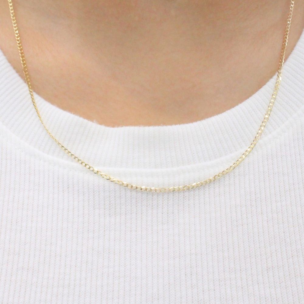 Cadena de Oro 14k Tejido Barbado Sólido y Brillante de Eslabón Pequeño mod. 9810