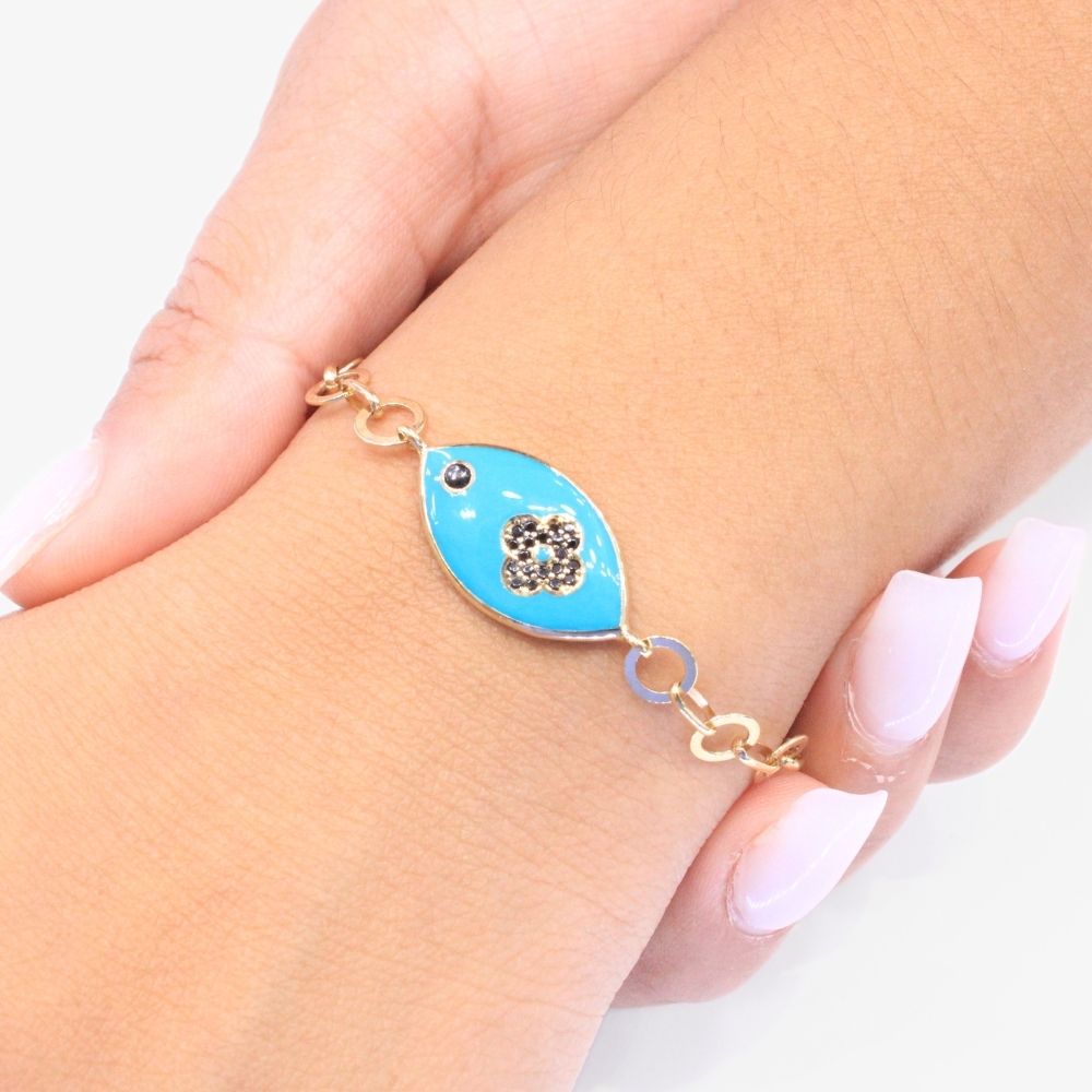 Pulsera de Oro 14k con Diseño Oval Esmaltada en Color Azul mod. 9017